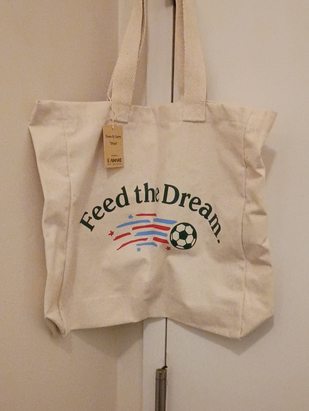 Feed the Dream Canvas Tote - Natural with Green, Red & Blue Graphic